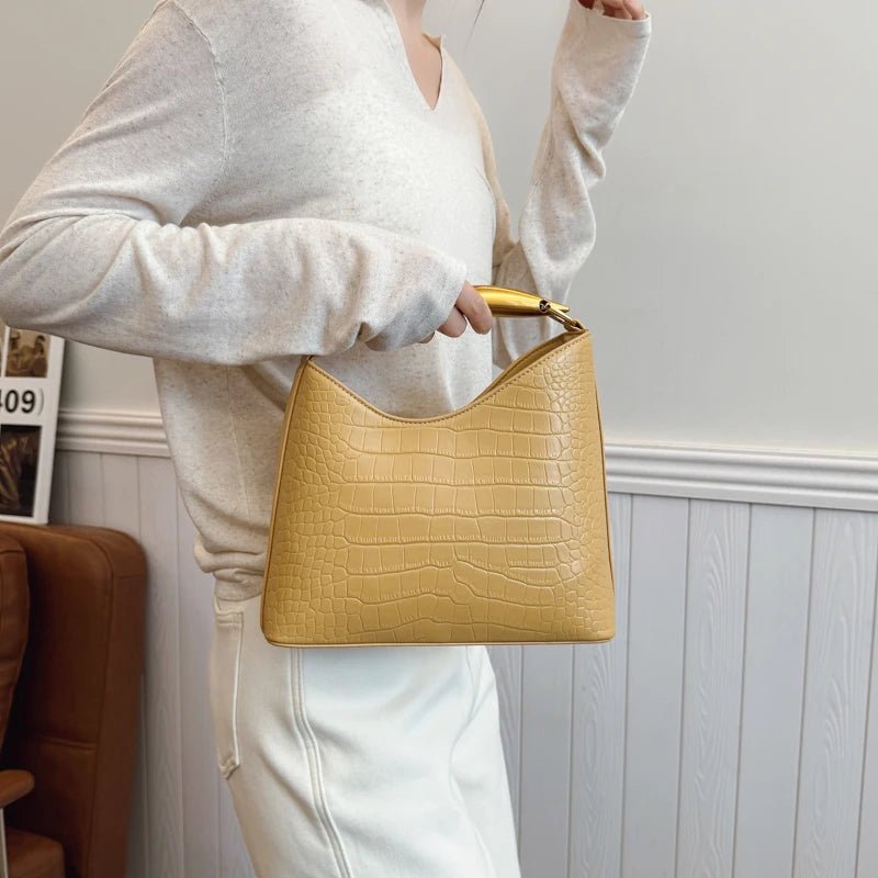 SEAME - Anya Elegant Crocodile Pattern Handbag for Women - Versatile Top - Handle & Crossbody Bag Black