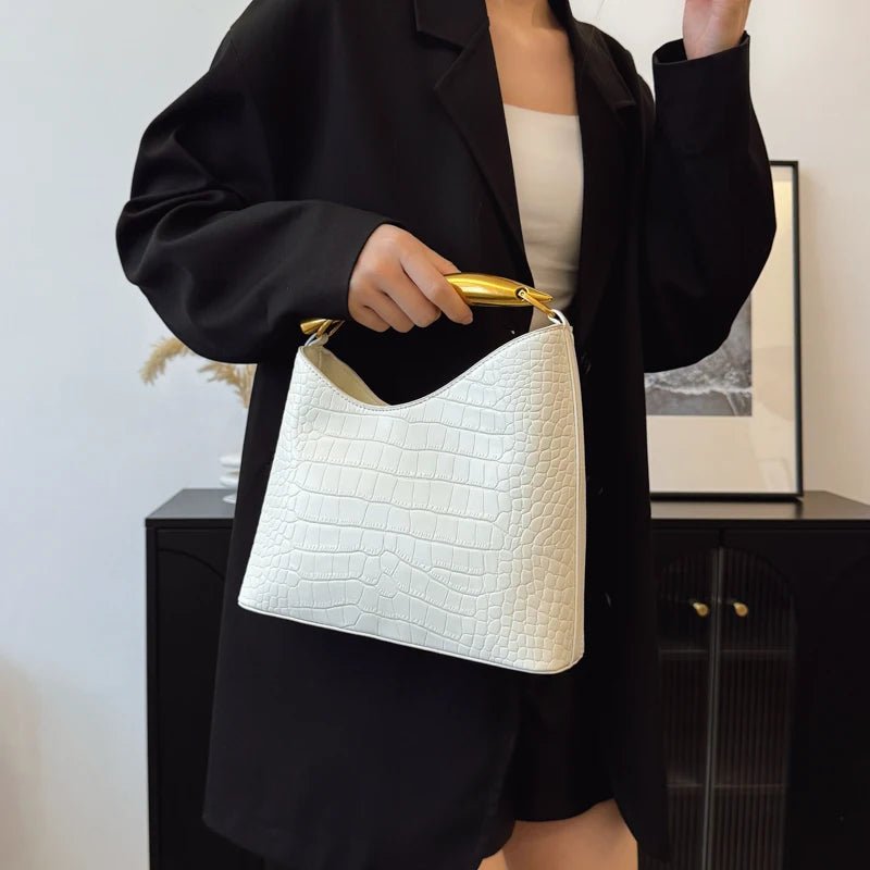 SEAME - Anya Elegant Crocodile Pattern Handbag for Women - Versatile Top - Handle & Crossbody Bag Black