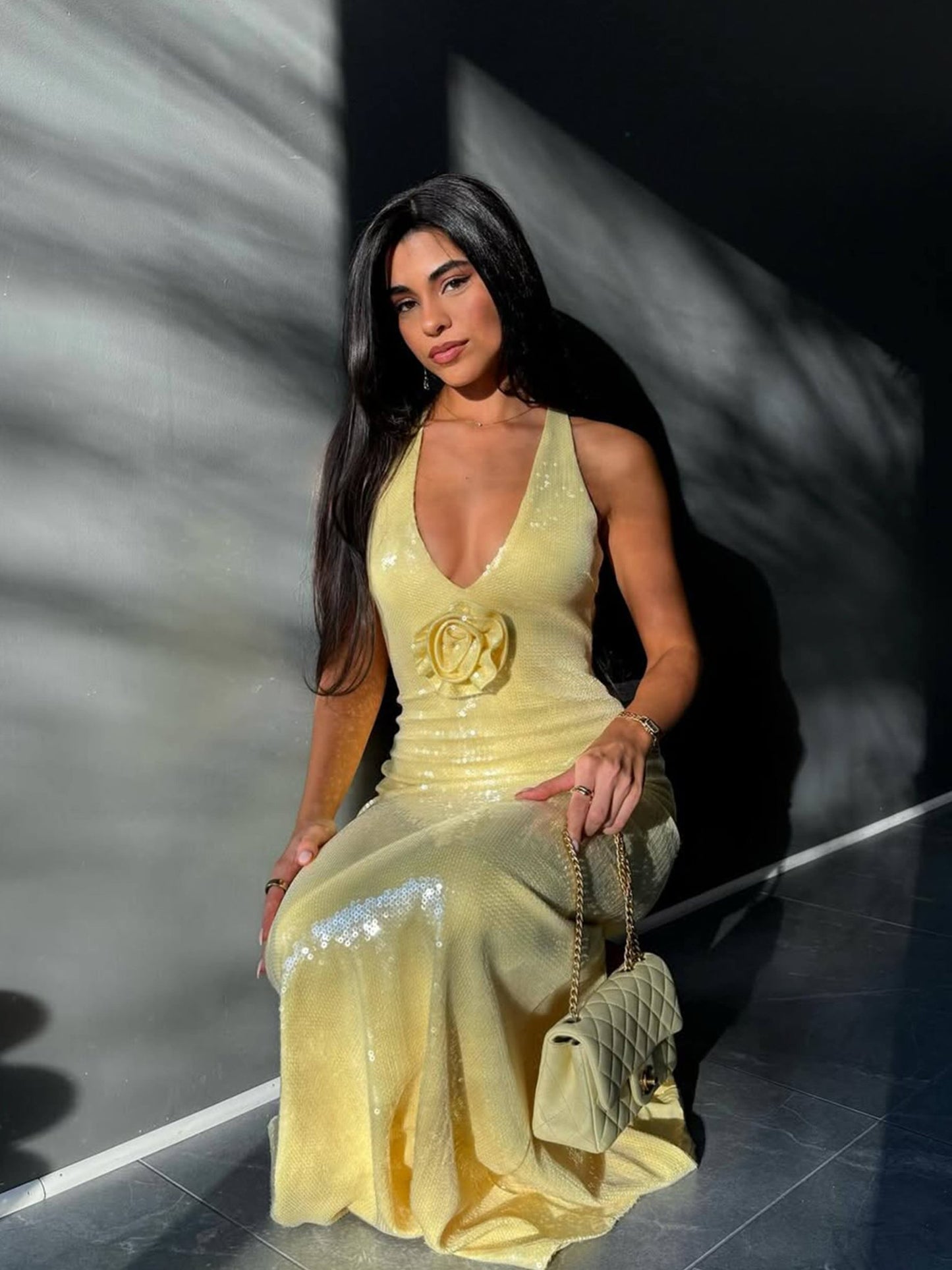 Seame - Cindy Sequin Maxi Dress Yellow S