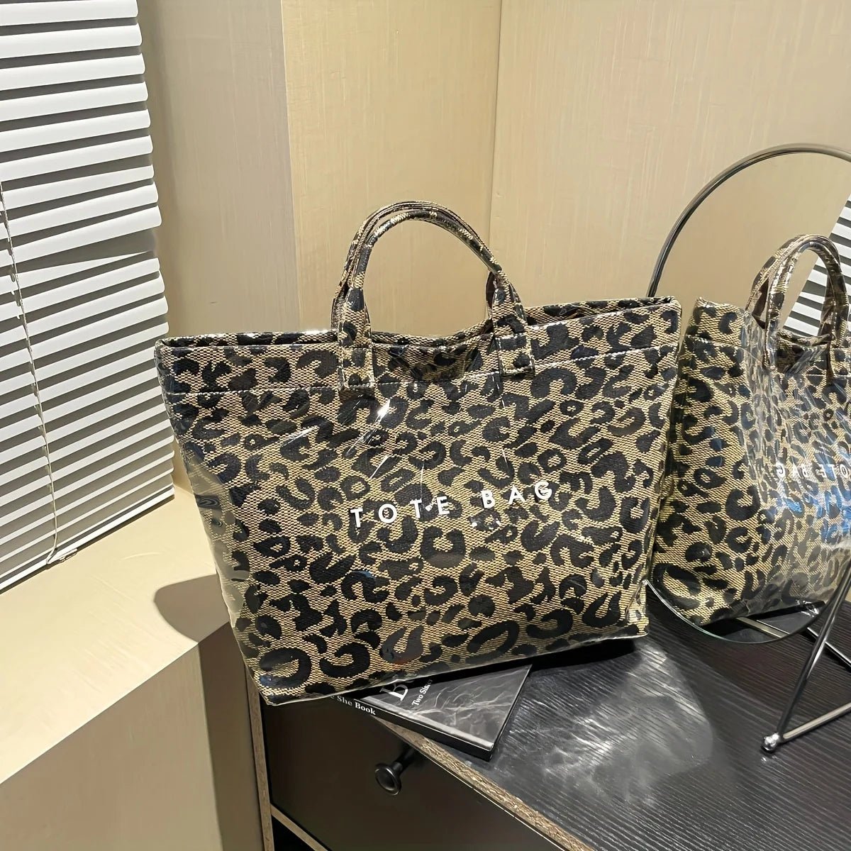 SEAME - Giselle Large Capacity Tote Bag - Lightweight Eco - Friendly Beach Bag with Magic Tape Closure Leopard