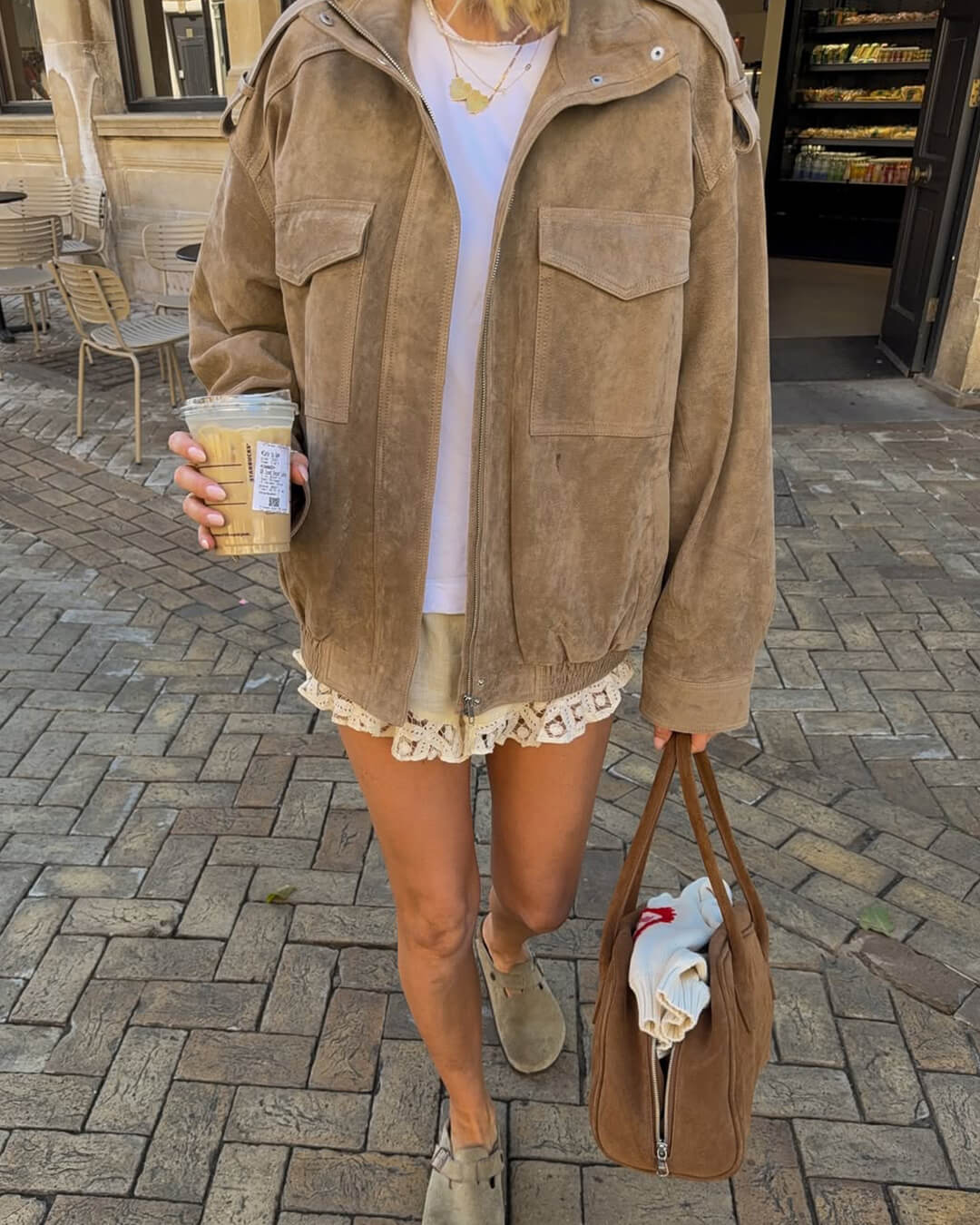 SEAME - Greta Suede Moto Jacket Beige S
