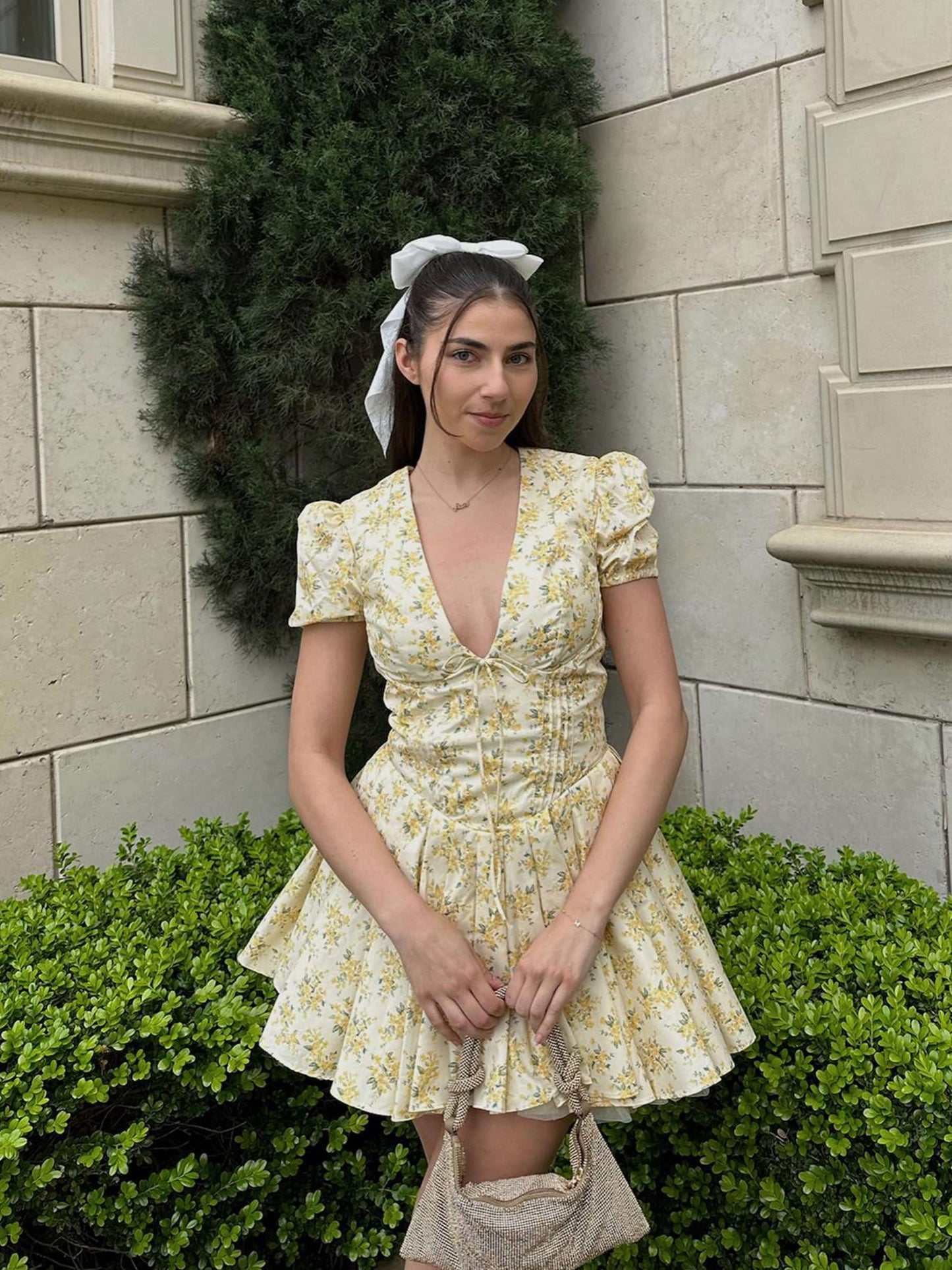 Seame - Nancy Flower Mini Dress Yellow S