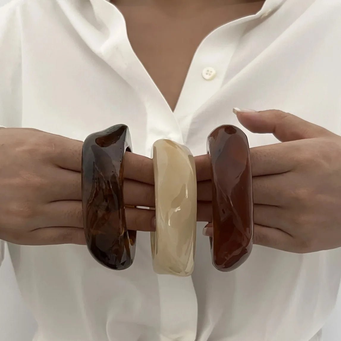 SEAME - SEAME - Geometric Acrylic Bangles for Women - Trendy Fashion Jewelry Brown