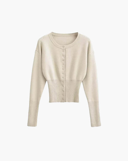 SEAME - Alice Women's Cardigan Sweater - Casual Solid Knit with Round Neck Creme M
