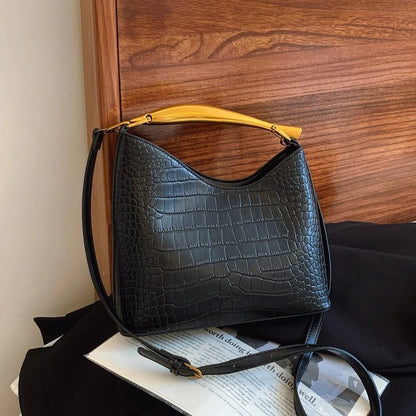 SEAME - Anya Elegant Crocodile Pattern Handbag for Women - Versatile Top - Handle & Crossbody Bag Black