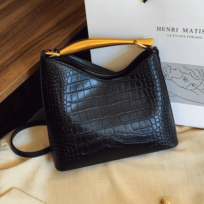 SEAME - Anya Elegant Crocodile Pattern Handbag for Women - Versatile Top - Handle & Crossbody Bag Black