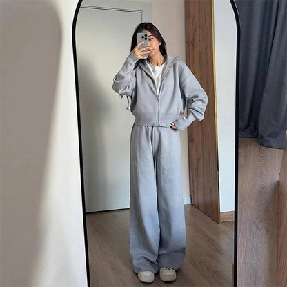 SEAME - Clarisse Set - Cozy Knitted Jacket and Wide Leg Trousers Grey XS