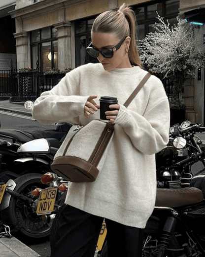 SEAME - Edlyn - Cozy Autumn Women's Sweater with Ribbed Trim & Soft Blended Material Beige S