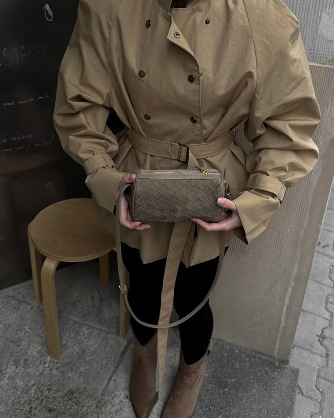 SEAME - Eva Woven Suede Bag Beige Regular