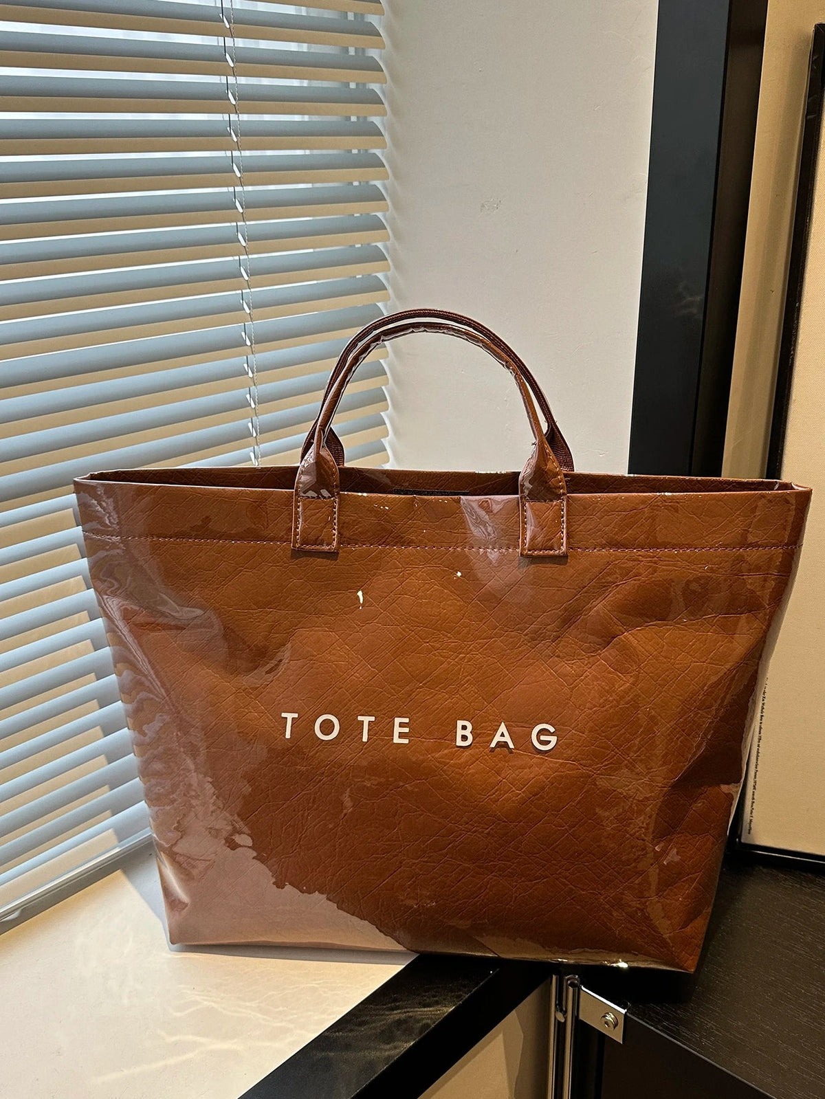 SEAME - Giselle Large Capacity Tote Bag - Lightweight Eco - Friendly Beach Bag with Magic Tape Closure Brown