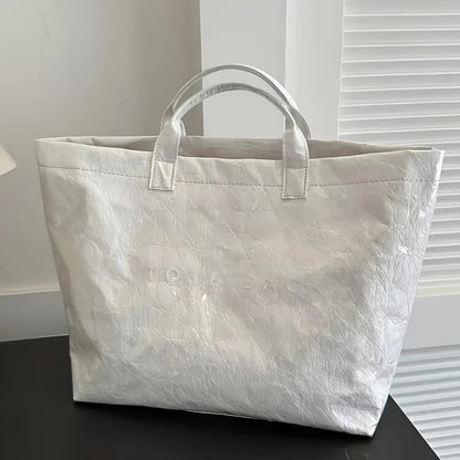 SEAME - Giselle Large Capacity Tote Bag - Lightweight Eco - Friendly Beach Bag with Magic Tape Closure White