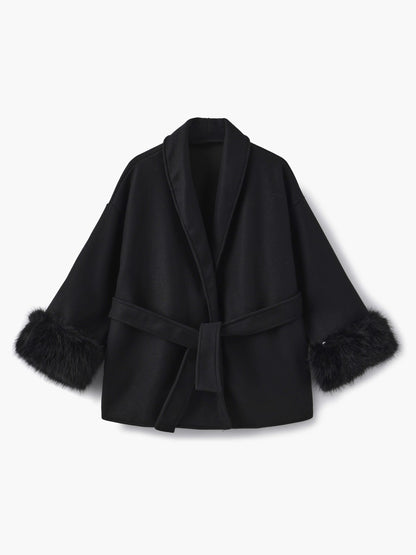 Seame - Grace Faux Fur Coat Black S