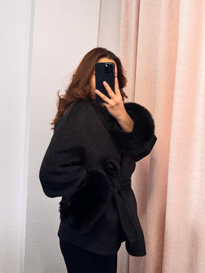 Seame - Grace Faux Fur Coat Black S