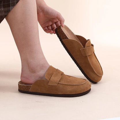 SEAME - Helen Clogs Slippers Cork Suede with Arch Support, Non - Slip & Breathable for Women Beige 36