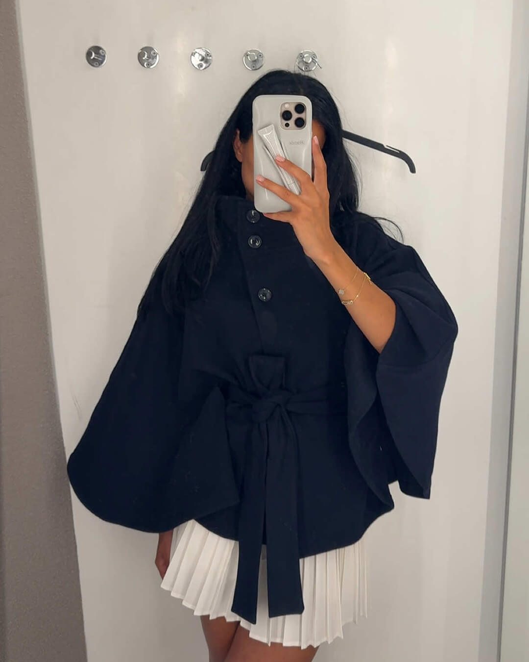 SEAME - Marianne Elegant High - Neck Belted Cape Jacket Black S