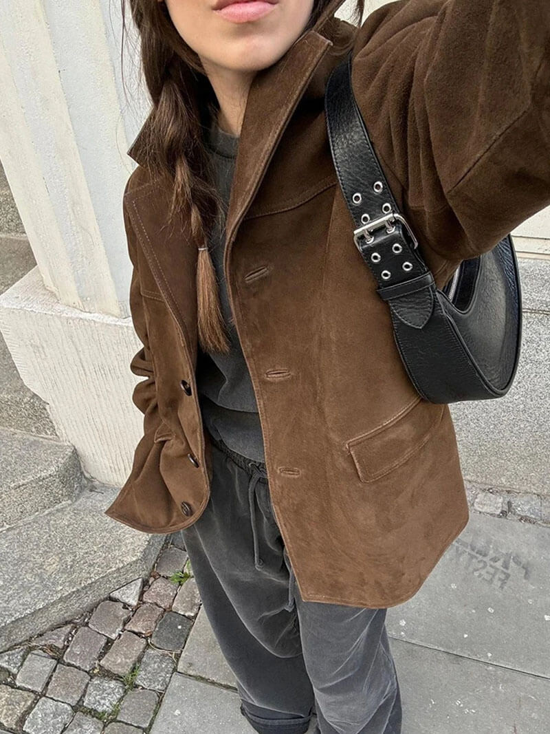 Seame - Matilda faux suede Jacket Dark Brown S