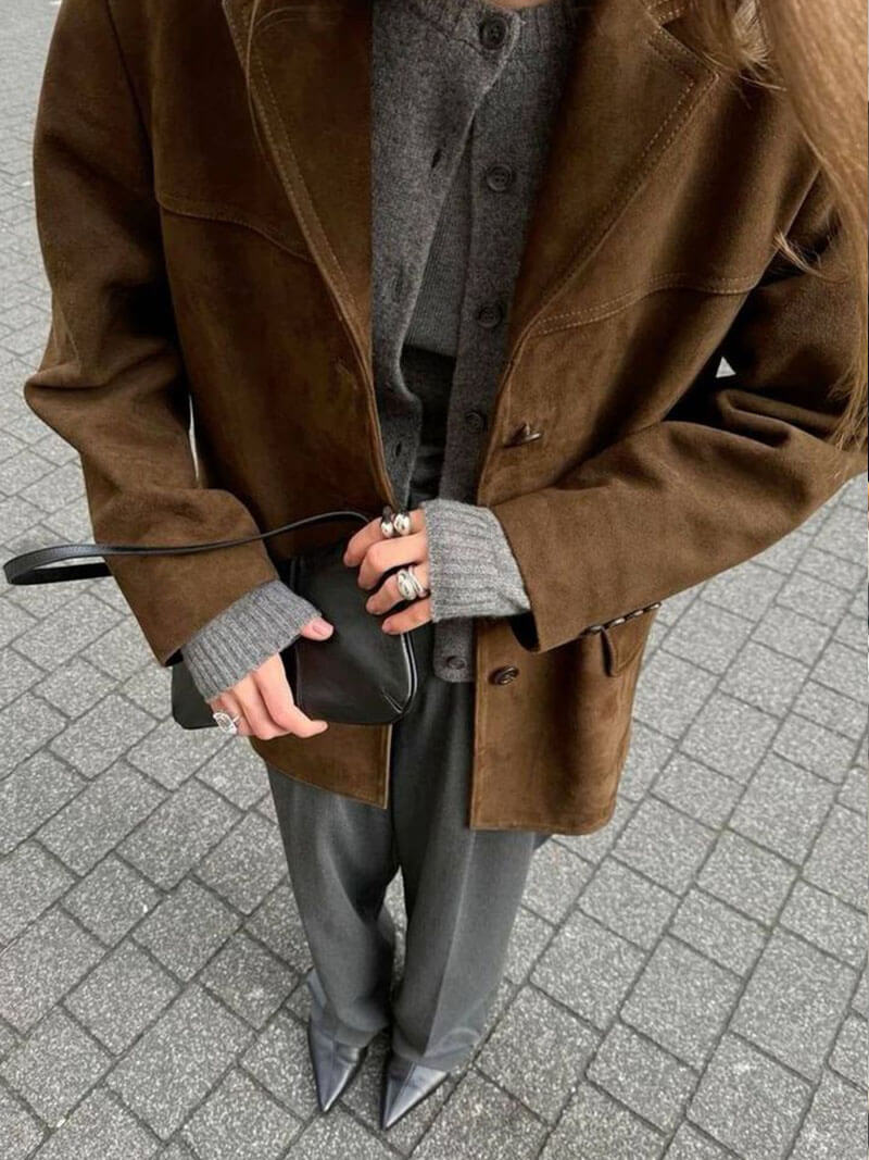 Seame - Matilda faux suede Jacket Dark Brown S