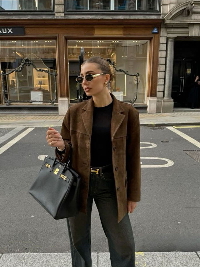 Seame - Matilda faux suede Jacket Dark Brown S