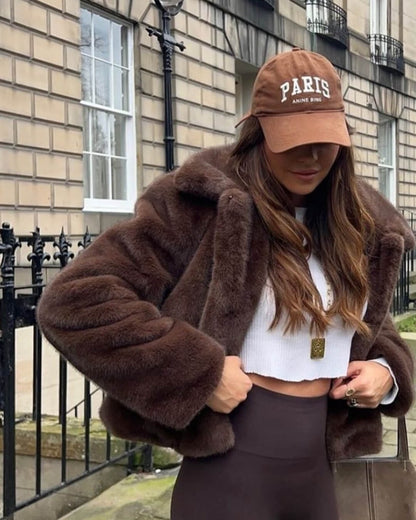 SEAME - Mia Faux Fur Jacket Brown L