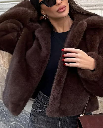 SEAME - Mia Faux Fur Jacket Brown S