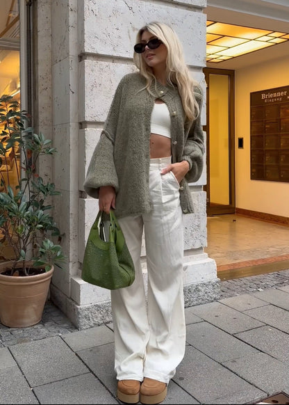 SEAME - Michaela Long Cardigan Khaki M