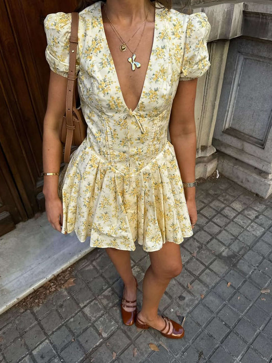 Seame - Nancy Flower Mini Dress Yellow S