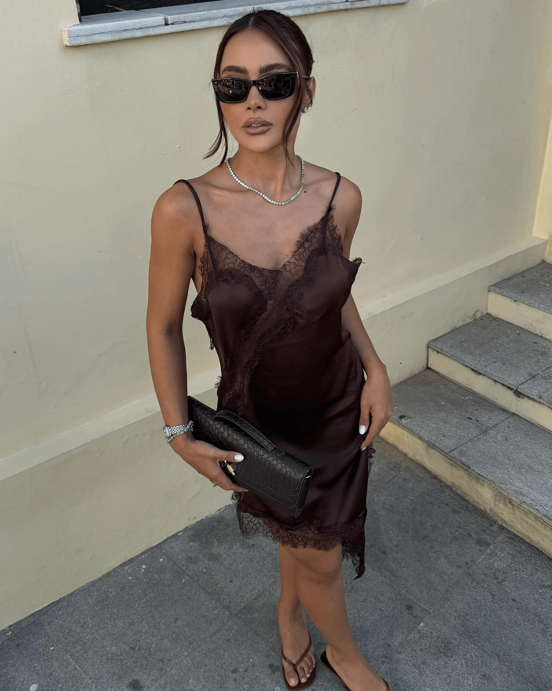 black and tan lace cocktail dress Dolly Black Beige Contrast Lace Dress / L