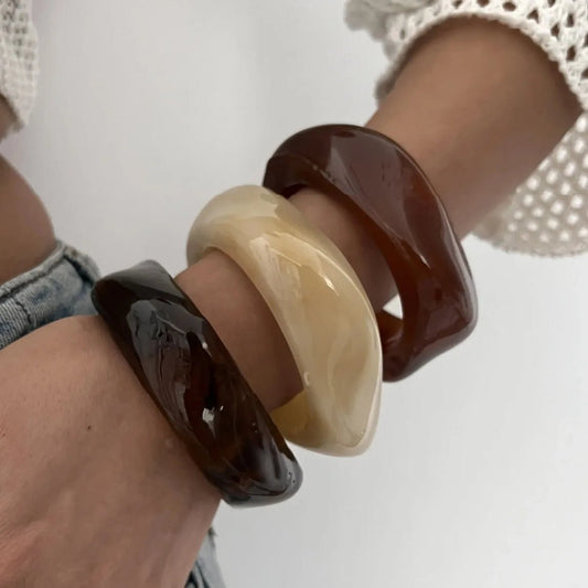 SEAME - SEAME - Geometric Acrylic Bangles for Women - Trendy Fashion Jewelry Brown