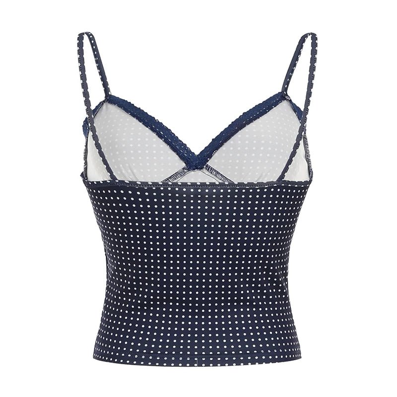 SEAME - SEAME - Polka Dot Crop Top with Lace Stitching for Women, Casual Style Blue S