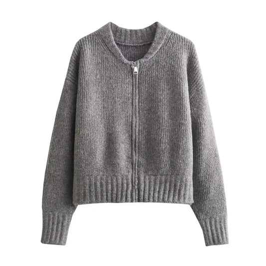 SEAME - SEAME Women's Cardigan - Vintage Knitted Zipper Cardigan for All Seasons Gray S