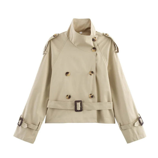 SEAME - Seame Women's Cropped Trench Coat - Stylish Spring Jacket with Belt Beige S