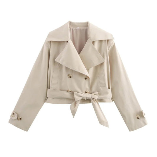 SEAME - SEAME - Women's Double - Breasted Trench Coat - Stylish Long Sleeve Jacket with Belted Waist Beige M